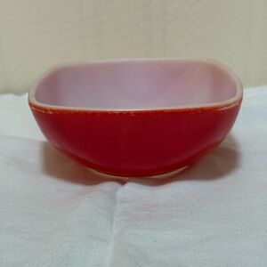 Vintage Pyrex 410 Red Square Hostess 12 oz Dip Bowl,  Has some scratches..SEE PH